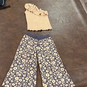 Raised by Water Knit Set with wide leg pants and one shoulder top. Size 6